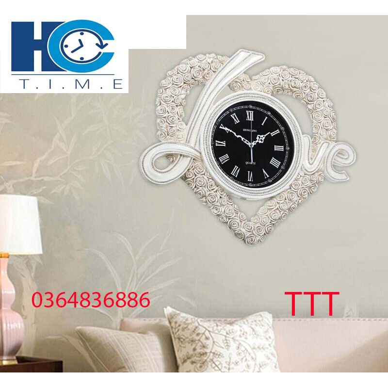 Đồng hồ treo tường trang trí cao cấp Trái Tim Trắng decor TTT kích thước 70x65 cm