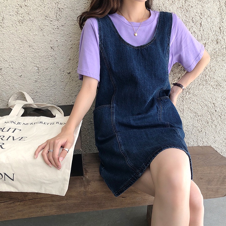 [Augustcloth] Váy yếm hai dây form rộng denim phong cách Hàn Quốc