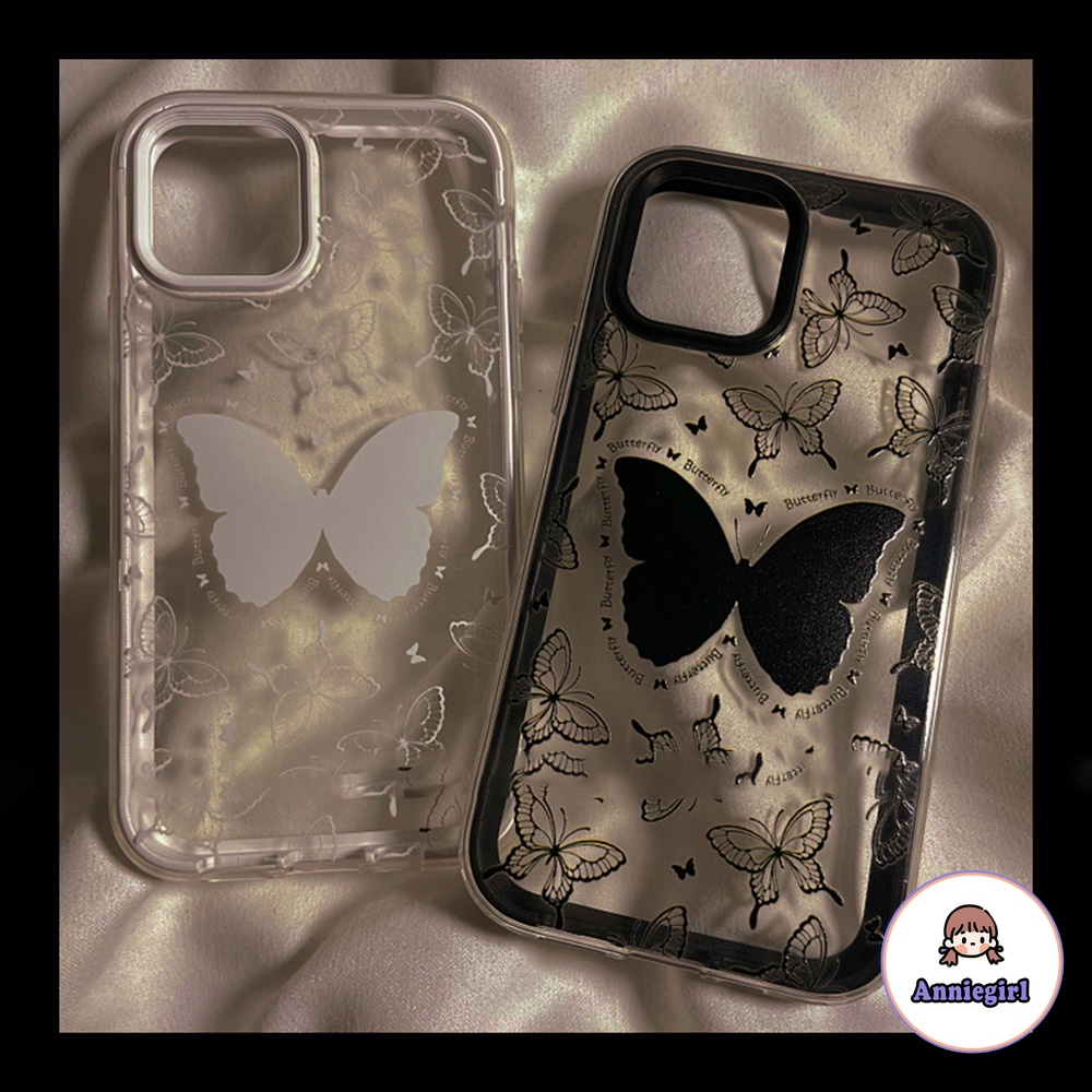 Ốp điện thoại tpu mềm trong suốt họa tiết hình bướm viền đen 3 trong 1 dành cho IPhone 14 13 12 11 Pro Max XR 7 Plus