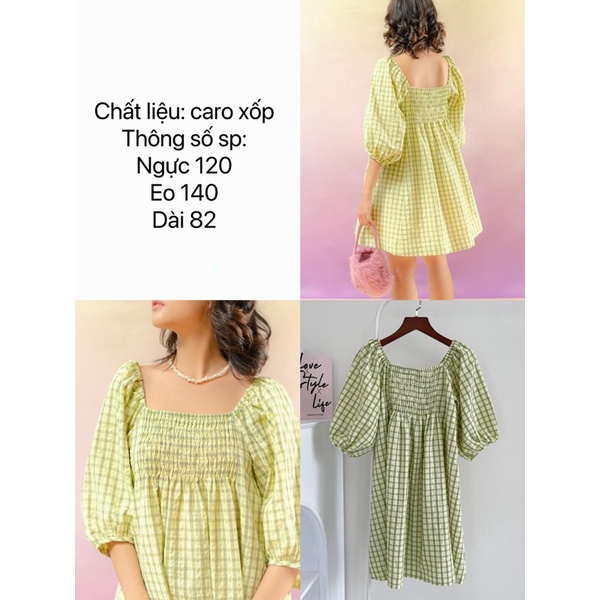 ĐẦM NGẮN GREEN DRESS tone caro xanh thiết kế form babydoll bo chun co giãn style trẻ trung năng động hàn quốc ullzang