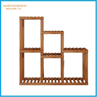 RE0669. 3 Kệ cây cảnh gỗ thông trang trí 6 ô tùy biến - Kệ trang trí - Kệ để cây cảnh