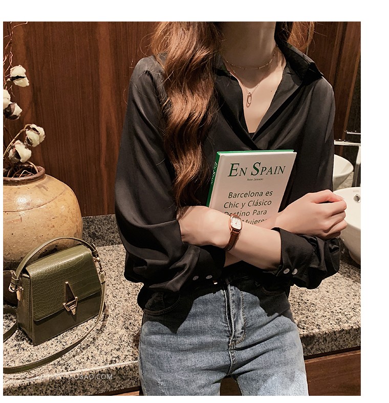 Áo sơ mi tay dài cổ chữ V thiết kế thắt nút thời trang cho nữ