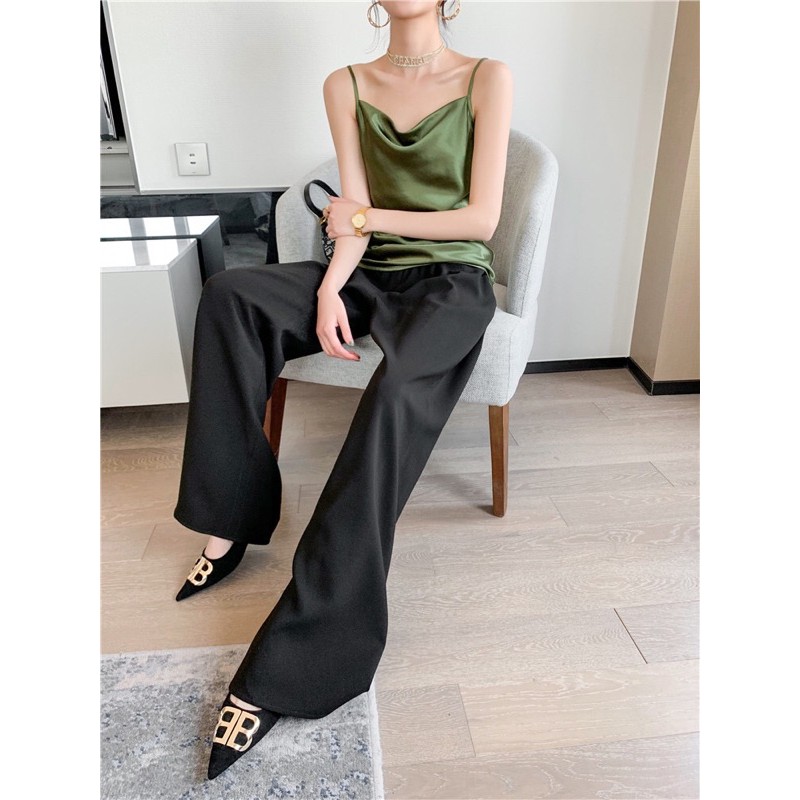 Quần ống rộng satin lụa lưng cao mềm mịn | BigBuy360 - bigbuy360.vn