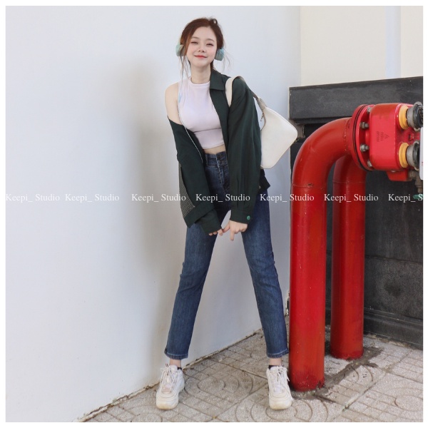Quần Bò Nữ Ống Đứng 2 Cúc Co Giãn Hàng Cao Cấp Quần Jean Nữ Lưng Cao
