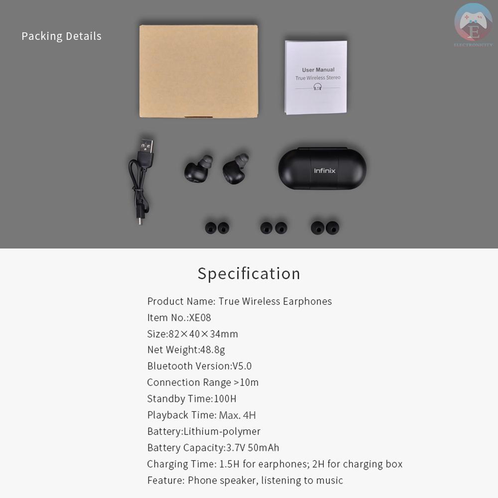 Ĕ  Infinix XE08 TWS True Wireless BT Earphones Sport Running Headphones BT5.0 Richer Bass HD Stereo Earbuds Hands Free Call Headset with Mic Compatible With iPhone Huawei Samsung Xiaomi