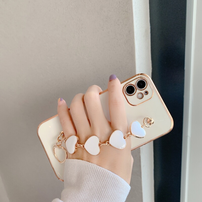 12 Case Luxury Gold Plated Electroplated Heart Bracelet Hand Strap Holder Cover iPhone 11 Pro Max XR X XS 7 8 Plus SE 2020