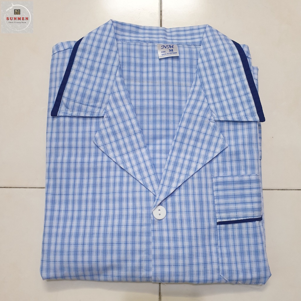 [HCM] Đồ bộ pijama nam trung niên cao cấp mặc nhà chất vải kate thoáng mát ông già kẻ sọc SUNMEN