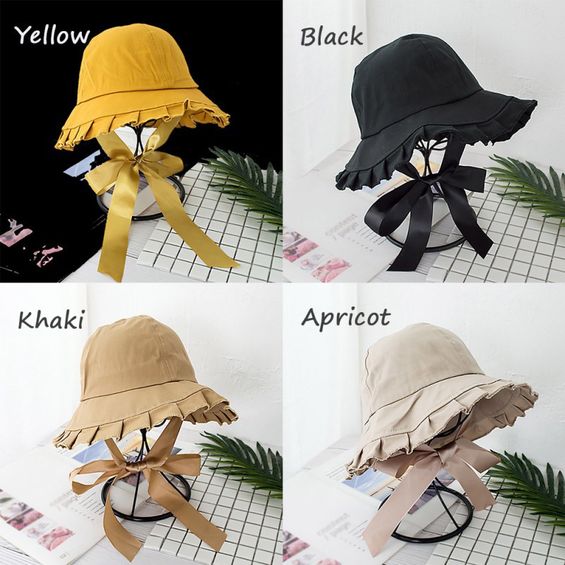 Mũ Bucket phối dây nơ thiết kế đáng yêu cho phái nữ