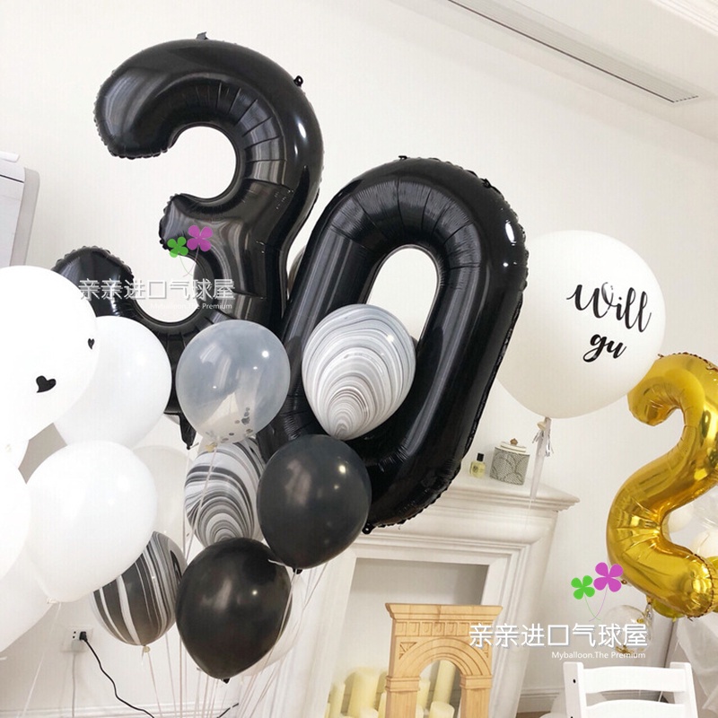 Bong Bóng Nhôm Hình Chữ Số Màu Đen 32 Inch Dùng Trang Trí Tiệc Sinh Nhật