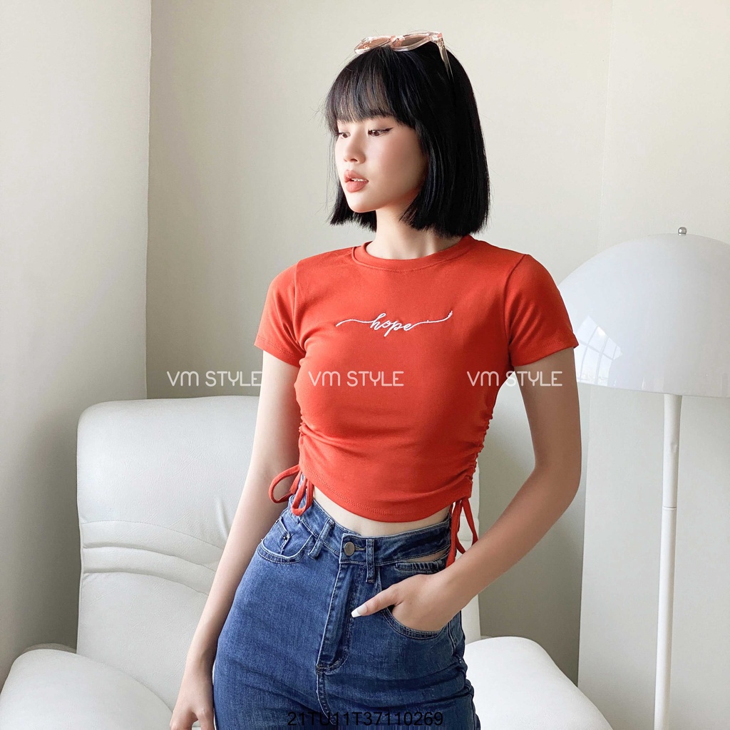 Áo thun tay ngắn VM STYLE rút hai bên in HOPE ulzzang 22ATU03T373101