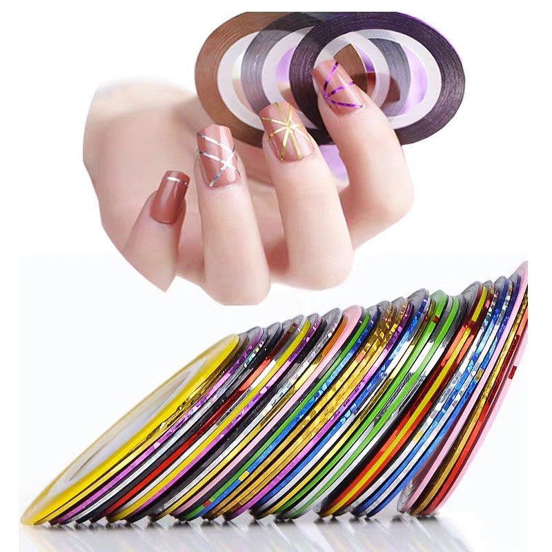 dây skinnail dây kim tuyến dây kẻ đường thẳng trang trí móng thiết kế mẫu nail 30 cuộn  15 cuộn có đầy đủ mix màu luôn .