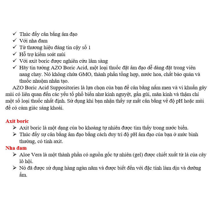 [DATE 6/2023] Âzo Bóric Ácid 600 mg 30 VIÊN