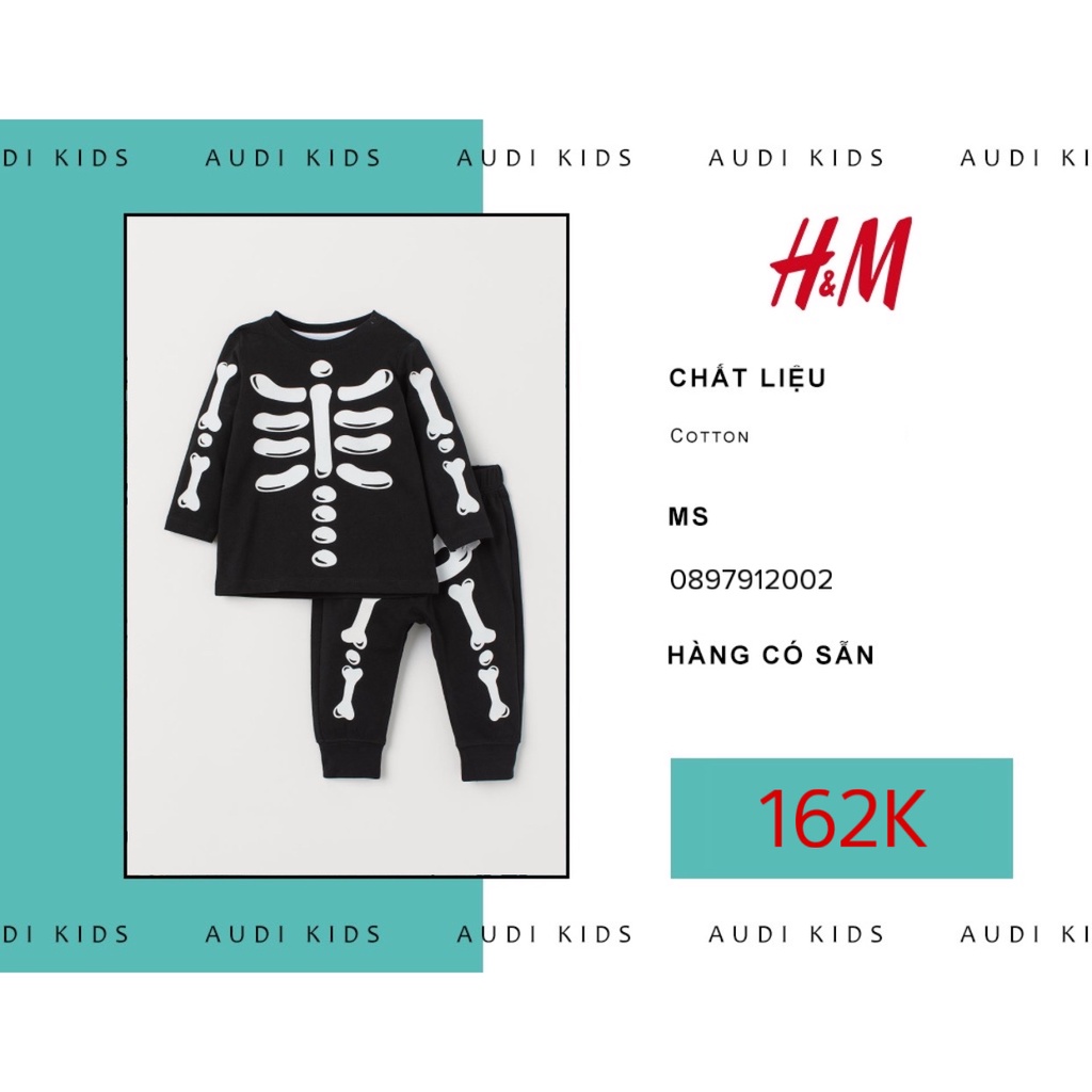 Bộ quần áo in hình bộ xương dài tay dành cho bé từ 4 tháng đến 12 tháng - H&M Chính Hãng