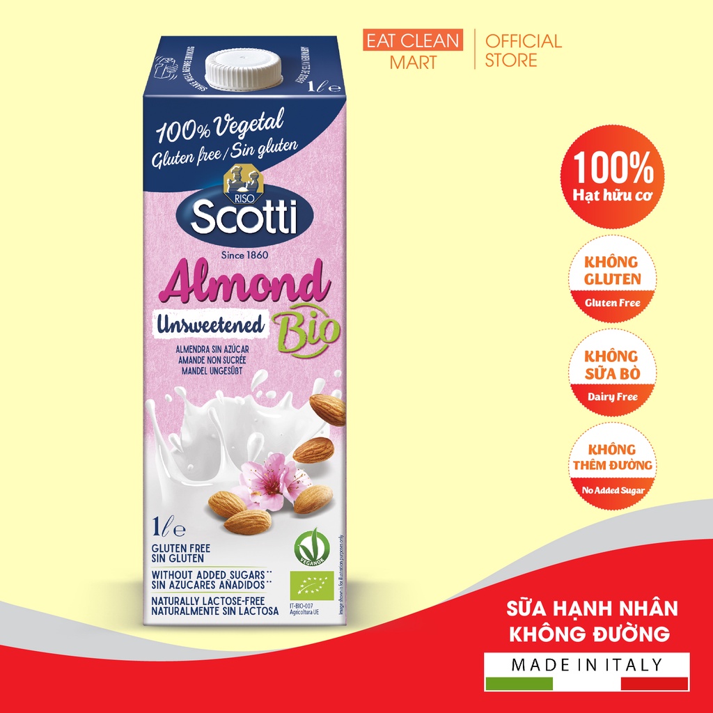 Sữa Hạt Hạnh Nhân Không Đường - HỮU CƠ Riso Scotti - BIO Unsweetened Almond Drink - Hộp 1L
