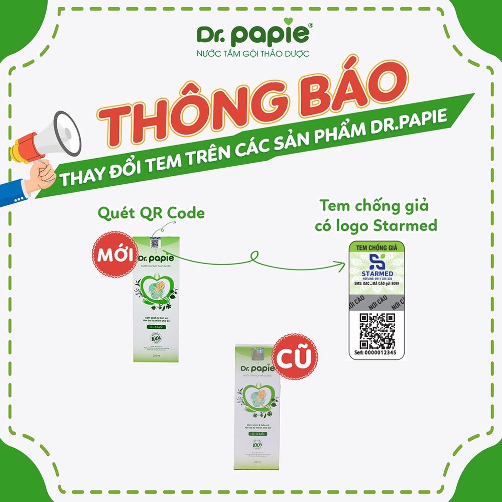 Nước Tắm Thảo Dược Dr Papie Cho Bé Giúp Ngăn Ngừa Và Giảm Các Vấn Đề Về Da Chai 230ml
