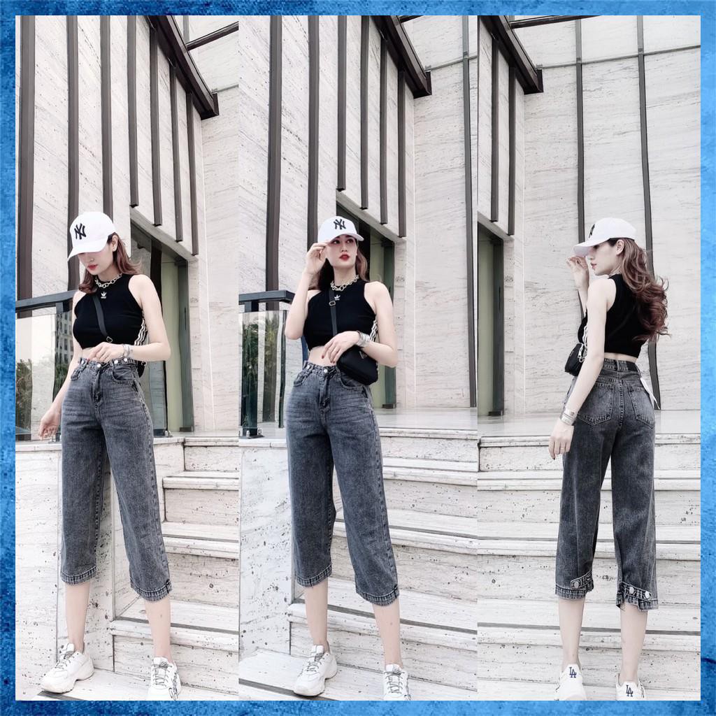 [Jeans nữ thiết kế] Quần bò lỡ trơn dáng suông, quần jeans lửng lưng cao túi chéo. Mã L3145 | BigBuy360 - bigbuy360.vn