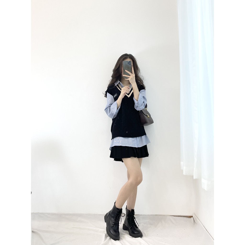 (FREESHIP) Áo gile len quảng châu logo ngực trái Ulzzang