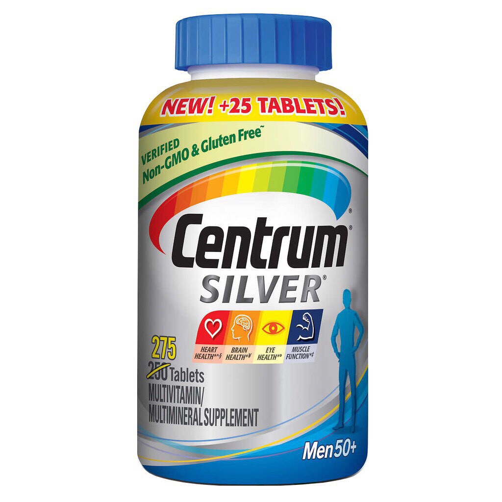 Centrum Silver Men 50+ - Vitamin tổng hợp dành cho nam trên 50 tuổi - Hộp 275 viên (mẫu mới) - Amipharma