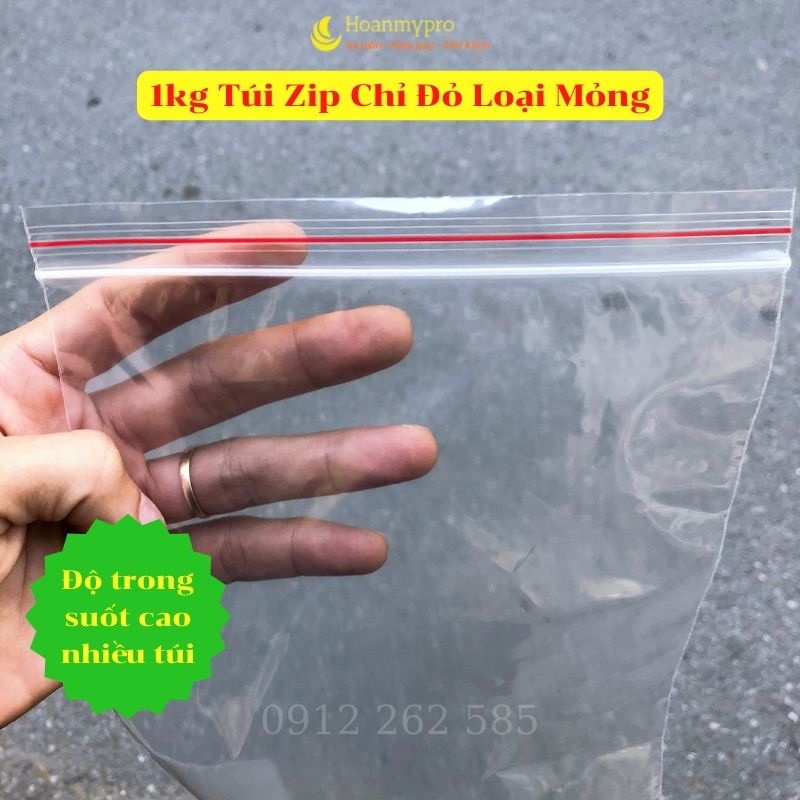 1Kg Túi Zip Viền Đỏ Loại Mỏng