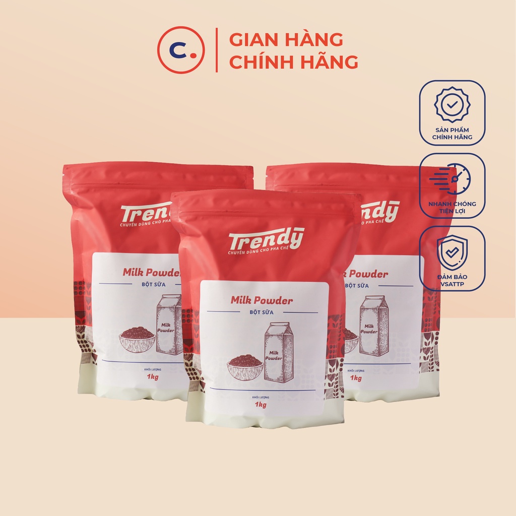 Bột Sữa Trendy túi ZIP 1kg - Nguyên liệu pha chế trà sữa ngon, chuẩn vị thơm béo
