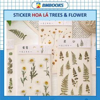 Sticker vintage hoa lá Tree & Flower trong suốt không thấm nước dán mũ bảo hiểm, sổ tay, laptop BMBooks