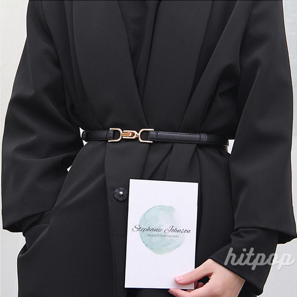 Thắt lưng da nhân tạo màu đen/cà phê/đen có khóa cài điều chỉnh được thời trang cho nữ