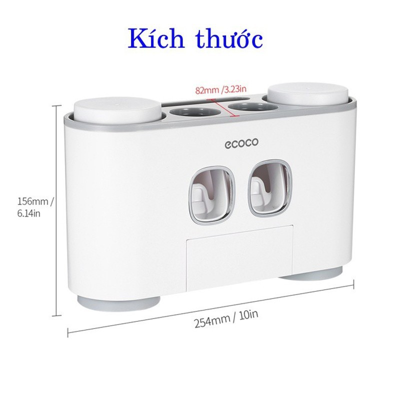 Bộ nhả kem đánh răng tự động Ecoco không cần khoan tường, kèm 4 cốc