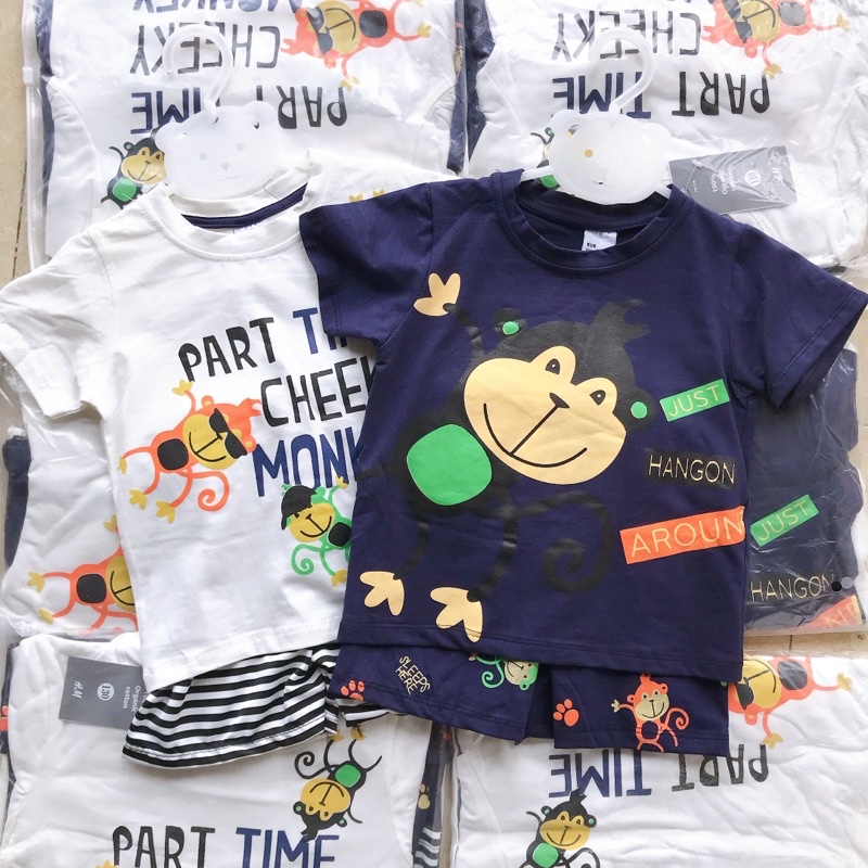 (Set 2 bộ) Monkey Khỉ con thun cotton cộc tay mùa hè cho bé
