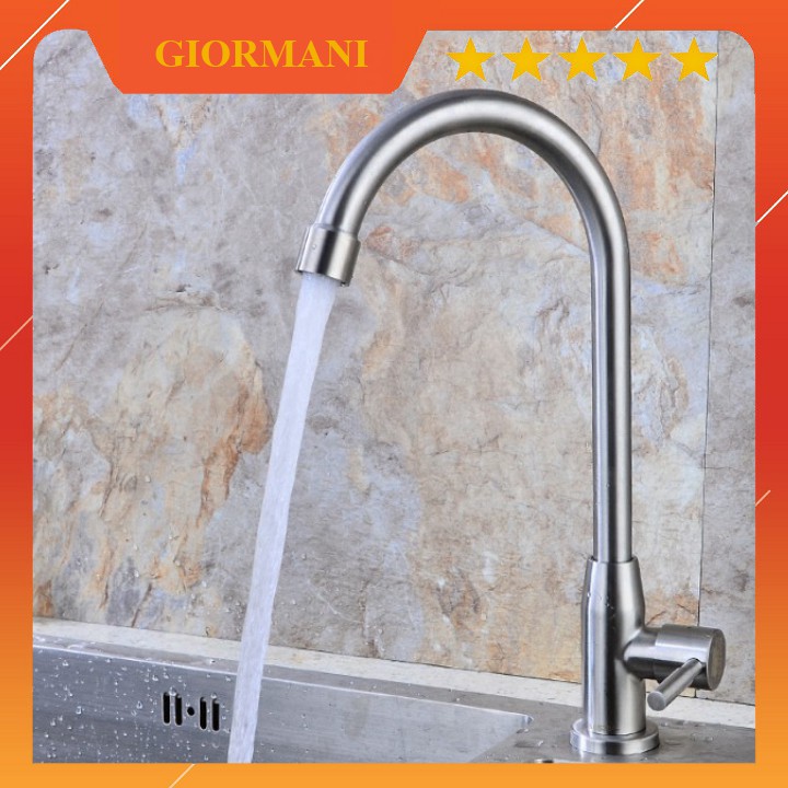 Vòi đơn lạnh chậu rửa bát, chén inox 304 tặng kèm đầu vòi rửa dây dài và dây cấp inox VRB902-DV02