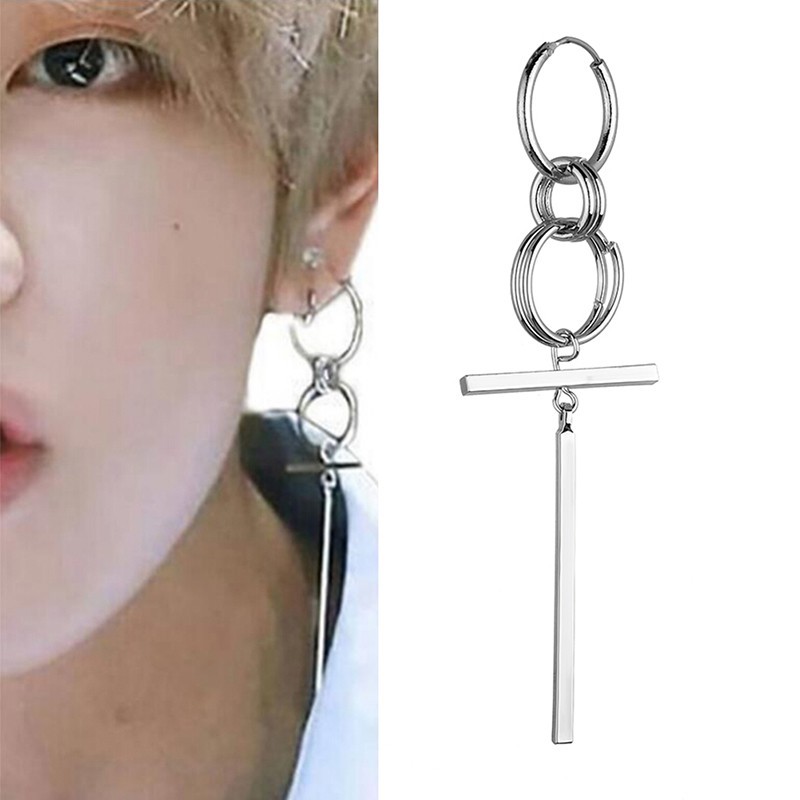 KPOP BTS V Bangtan Boys V Tassel Unisex Jewelry Silver Fan Ear Stud Earrings | Squishyvui