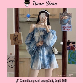 g31 đầm loang xanh dương 2 dây ống lỡ