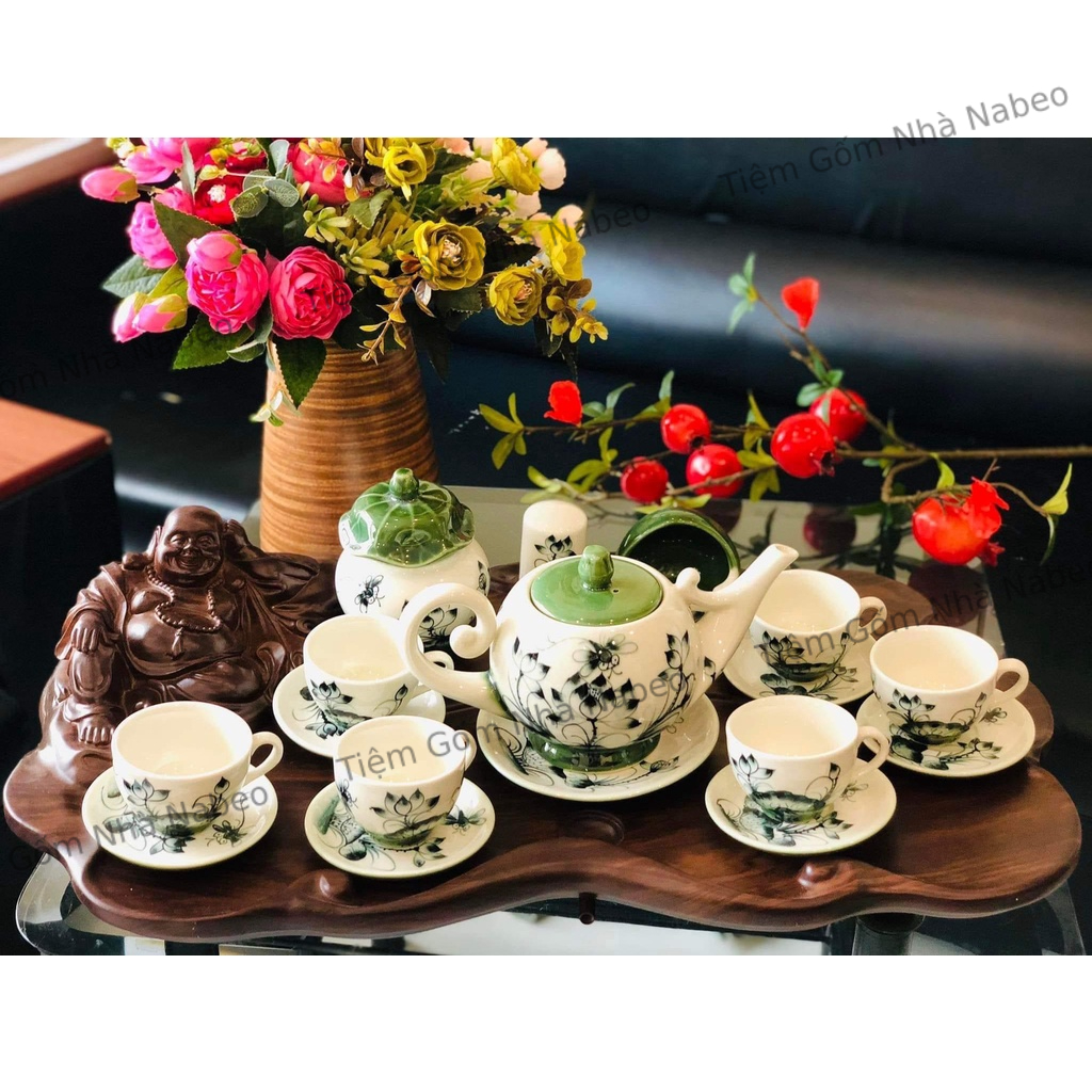Bộ Tách Pha Trà Bát Tràng, Ấm chén decor nhiều họa tiết, Pha Chè, Trà Hoa Cúc... Dung Tích 400ml