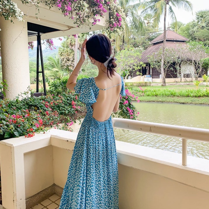 Váy Maxi Hoa Nhí Hở Lưng Sexy Có Sẵn