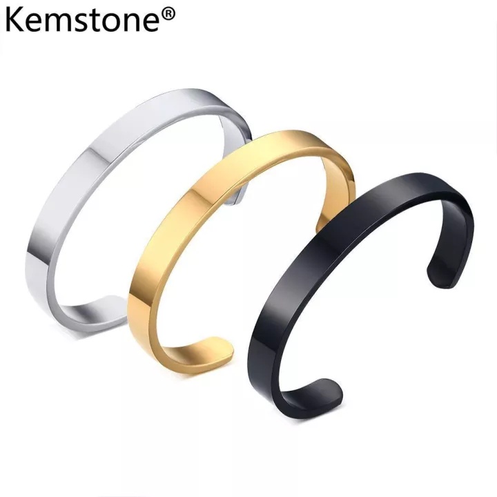 Titanium Steel Open Bangle Glossy  Bracelet Customize Lettering Bracelet for Men / Women Couple Brac