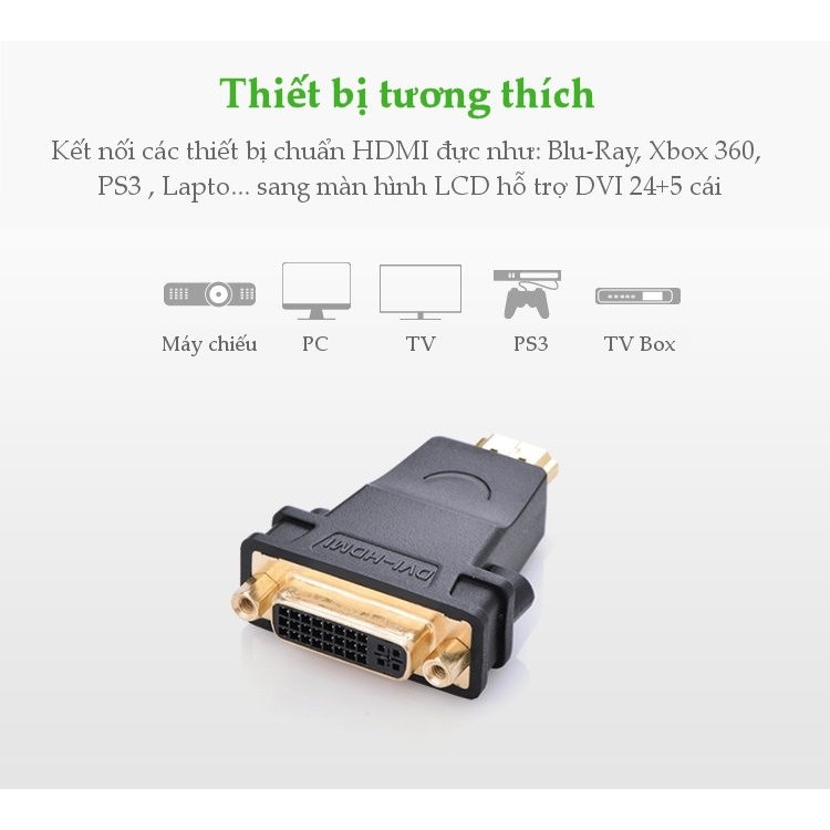 Đầu chuyển đổi HDMI sang DVI 24 + 5  Cao cấp Ugreen 20123 - Hàng chính hãng
