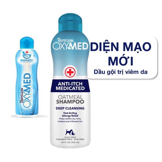  SỮA TẮM ĐẶC TRỊ NẤM DA VIÊM DA NGỨA DA CHO CHÓ MÈO TROPICLEAN OXYMED -TropiClean OxyMed