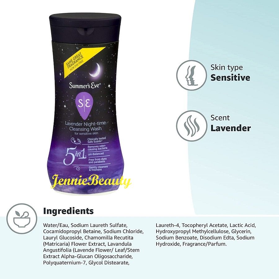 [Mẫu mới/ Hàng USA] Dung dịch vệ sinh phụ khoa Summer’s Eve Lavender Night Time Cleansing Wash (354ml)