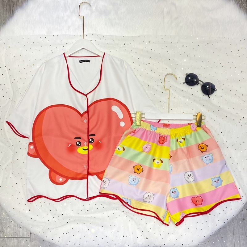 Đồ bộ ngủ nữ form cánh dơi set mặc ở nhà pijama lụa from rộng in hình dễ thuơng clothingforgirl