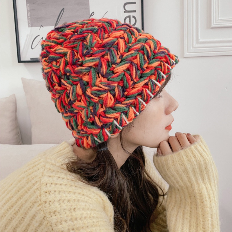 Mũ Len Dệt Kim Họa Tiết Kẻ Sọc Nhiều Màu Sắc Dày Dặn Ấm Áp Dễ Phối Đồ Thời Trang Giáng Sinh / Năm Mới