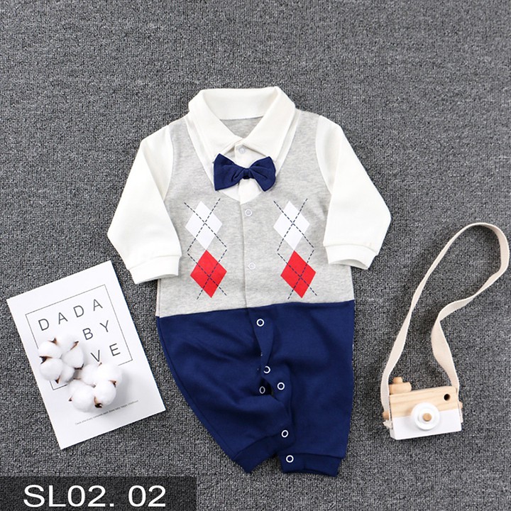 Body công tử Body dài tay Cotton cho bé trai bé gái Hàng Quảng châu xuất Nhật SL02