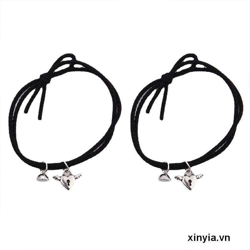 Vòng Đeo Tay Cặp Đôi Bằng Cao Su Khóa Nam Châm Hình Trái Tim Đơn Giản Làm Quà Tặng Cho Bạn Gái