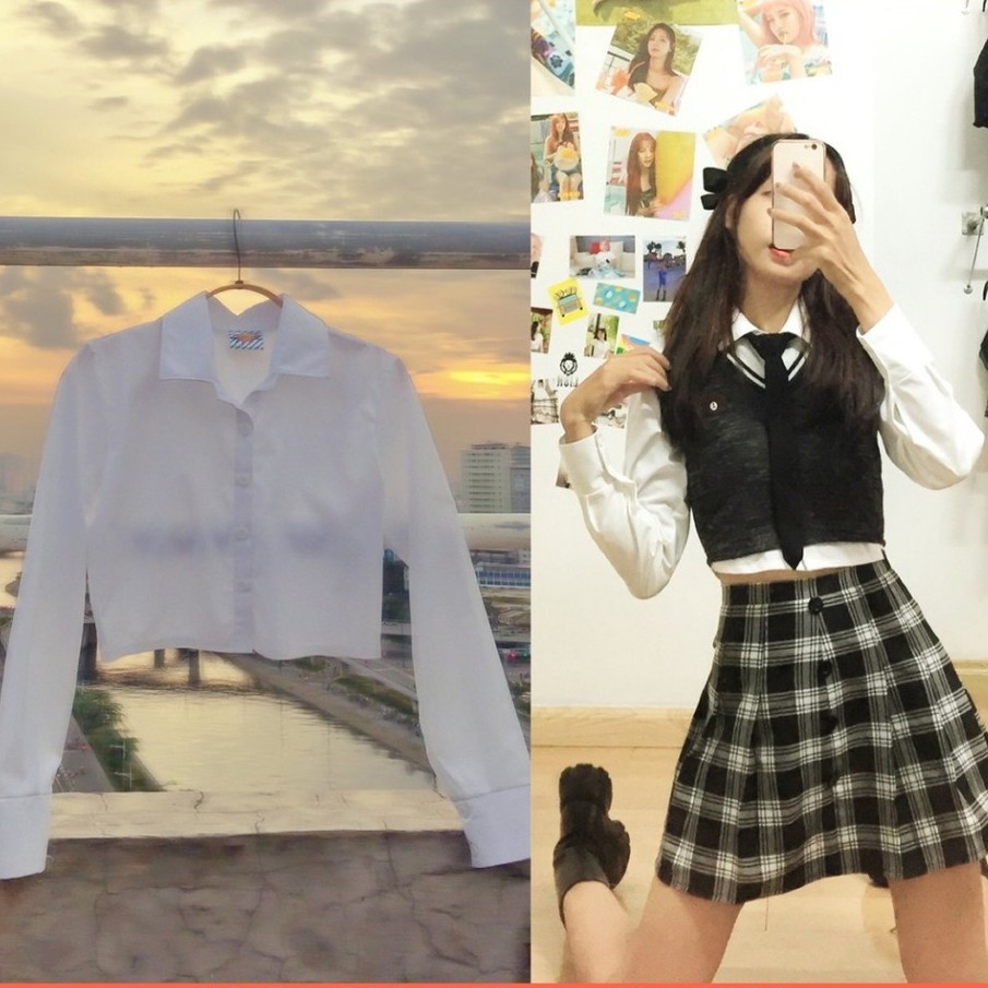 DALLA Áo sơ mi trắng nữ tay dài croptop Dalla Saigon | BigBuy360 - bigbuy360.vn