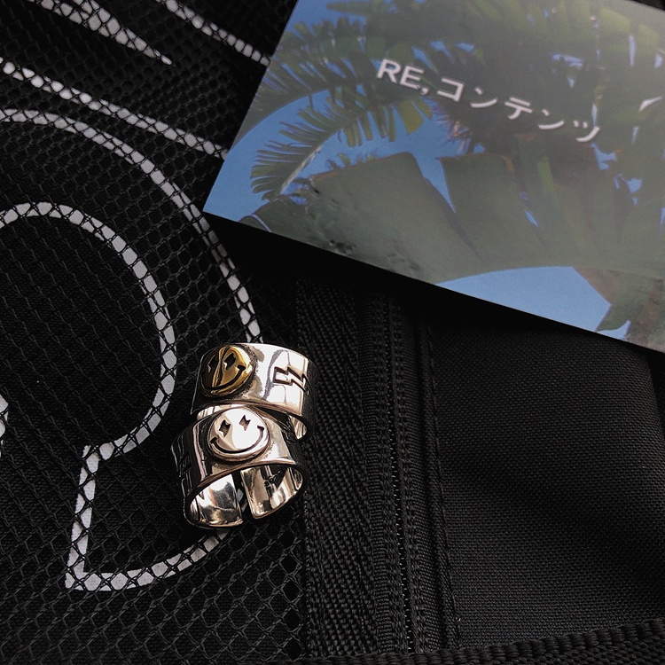 Nhẫn Hình Mặt Cười Xinh Xắn Cho Nữ 191158Nhẫn Hở Bề Mặt Rộng Phong Cách Hip Hop Có Thể Điều Chỉnh