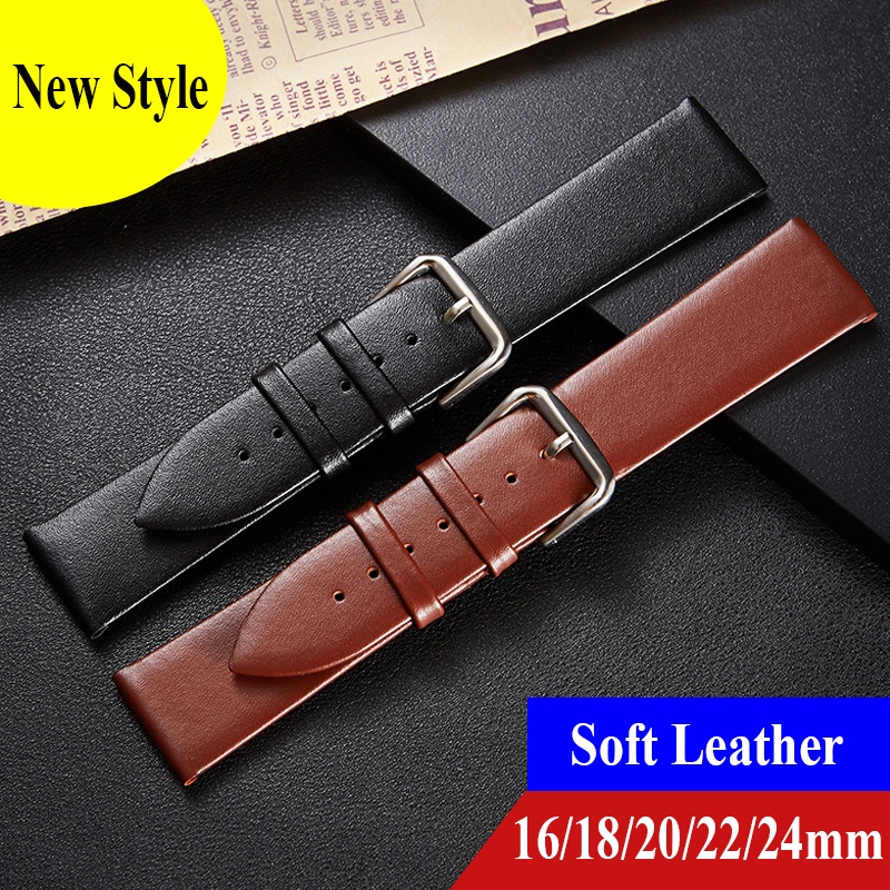 Dây Đeo Đồng Hồ Thay Thế Bằng Da Thật Siêu Mỏng Màu Nâu/Đen 16/18/20/22/24mm