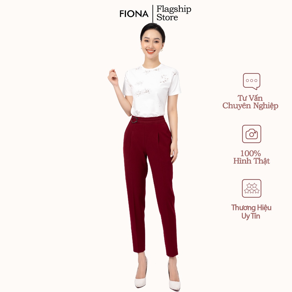 Quần Baggy Nữ Cạp Cao FIONA, Quần Tây Công Sở Nữ Chất Tuytsi Mềm Mịn mặt đai trang trí cạp F351327
