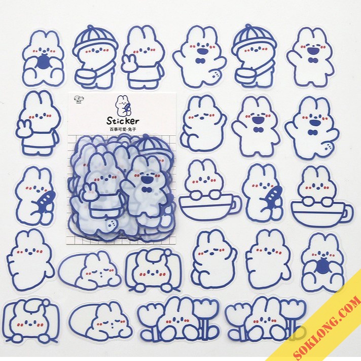 Bộ Sticker hình Thỏ Béo - Gấu dễ thương trang trí sổ, laptop, điện thoại, nhán dãn trang trí Tuệ Minh