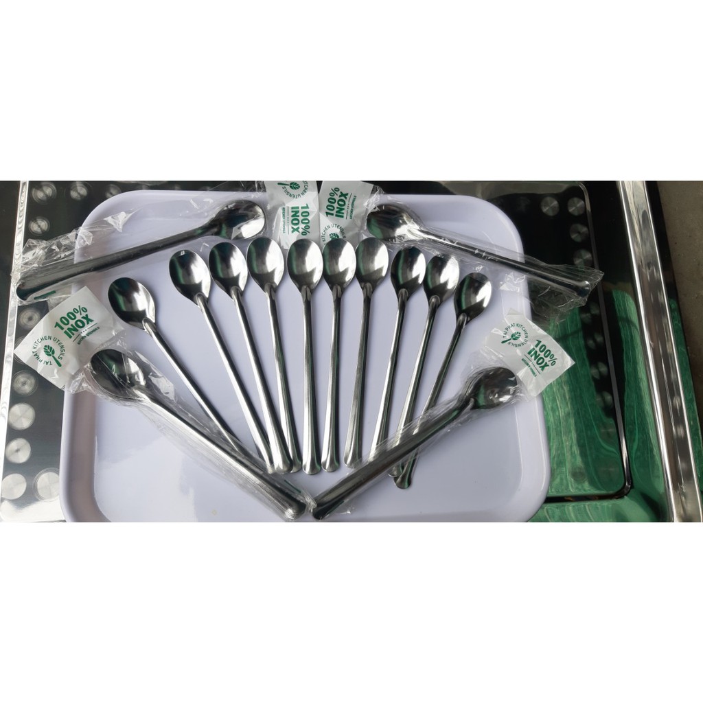 set 10 Cây và 5 Cây Muỗng inox Cafe đá đầu tròn và đầu nhọn cán dài