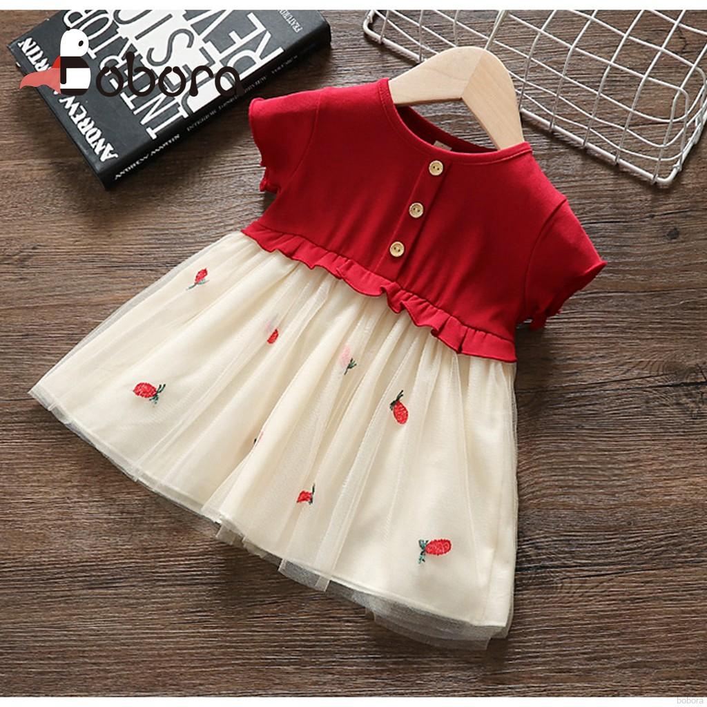 Đầm Bé Gái lưới ngắn tay in hình quả dứa xinh xắn cho bé gái