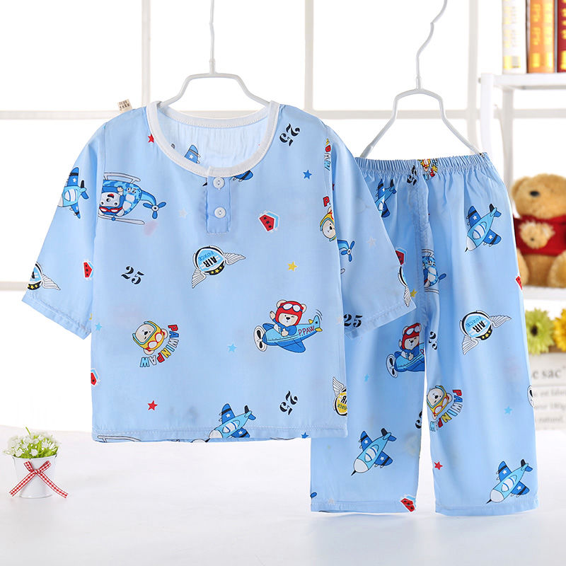 Mùa Hè Mới Trẻ Em Phong Cách Pyjama Set Bé Trai Và Bé Gái Mỏng Bourette Giải Trí Cao Cấp Bộ Đồ Ngủ Bé Gái