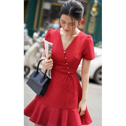 Đầm cổ tim nút Lucky BT091